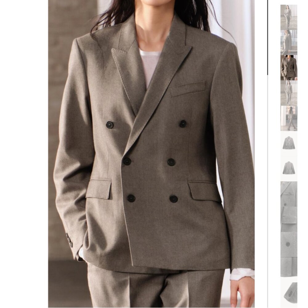 NWT ZARA SUIT DOUBLE BREASTED WOOL BLAZER +STRAIGHT CUT PANTS ZW COLLECTION - Picture 2 of 12